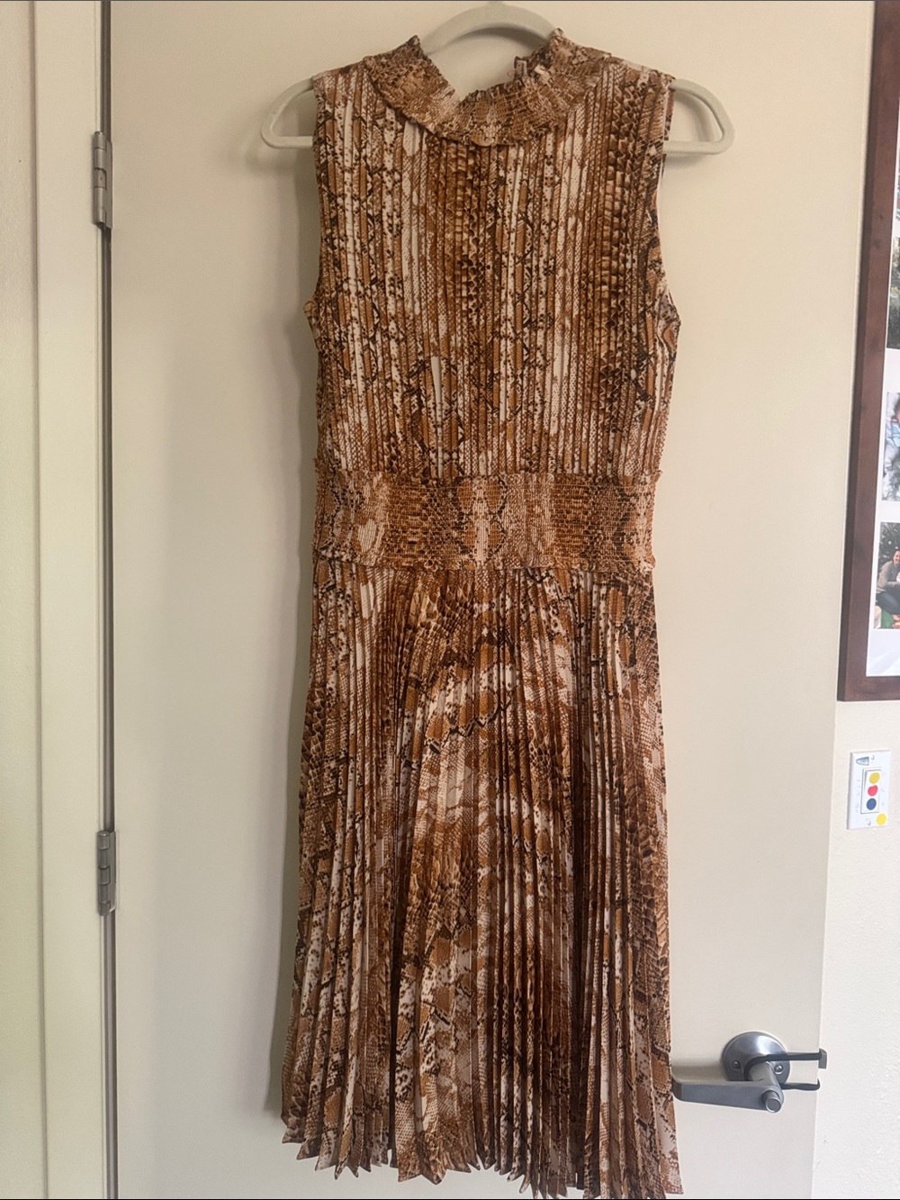 Nanette Lepore Sleeveless Midi Dress in Brown Snake Print Pleated Lined 12
